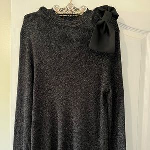 Stunning ANN TAYLOR low turtleneck w/ beautiful bow ~ XXL ~ Glittery Black